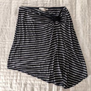 Max Studio Mini Skirt with Asymmetrical Hem, Navy & Grey Stripe, Size M